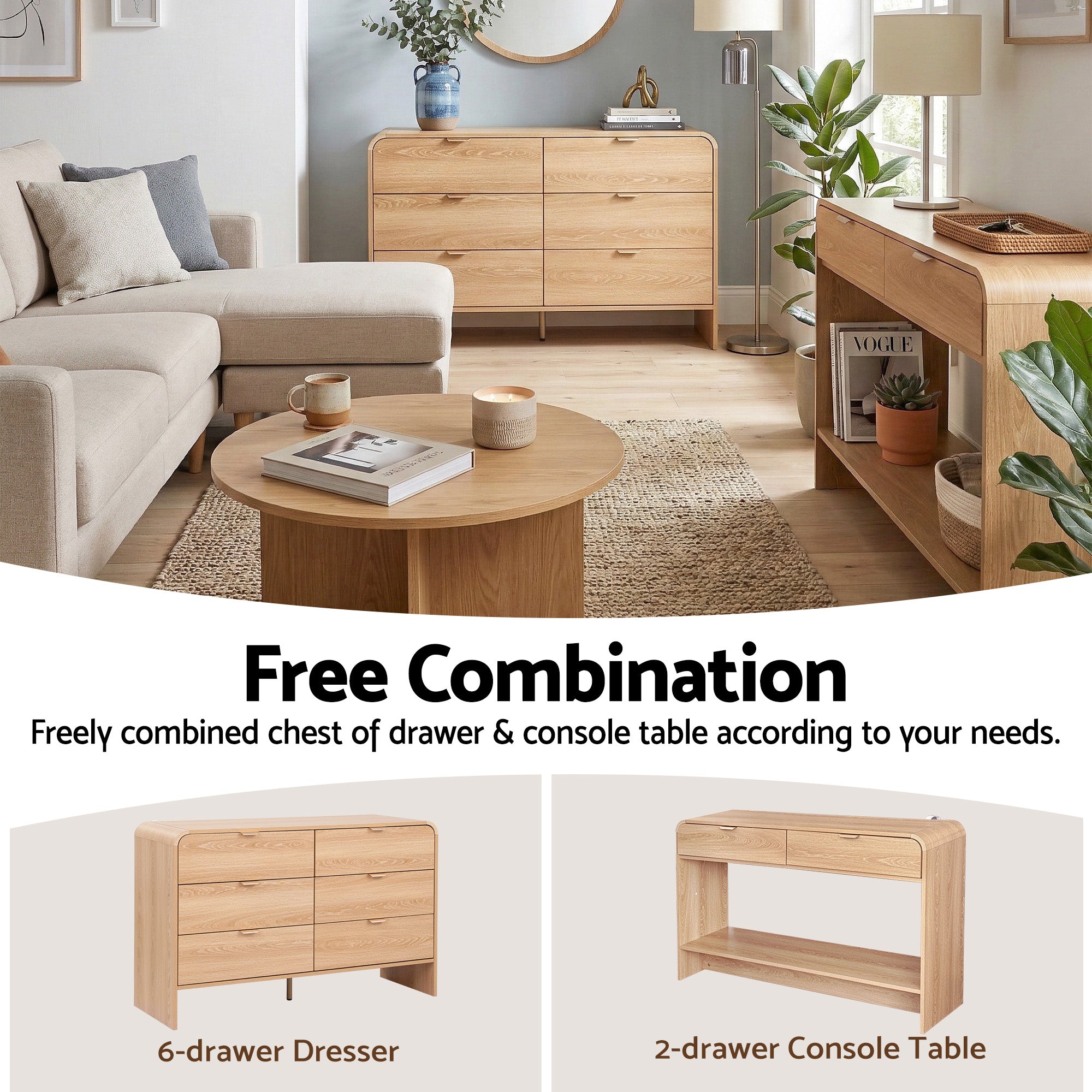 Artiss 6 Chest of Drawers Dresser Cabinet Pine FUR-Z-CDR-05-6D-WD-AB
