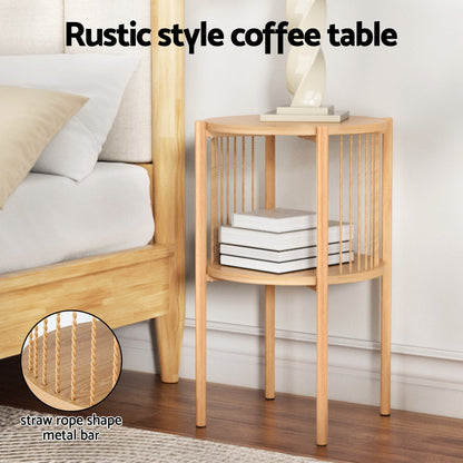 Artiss Coffee Table 2-Tier Round Wood FUR-Z-COF-01-WD