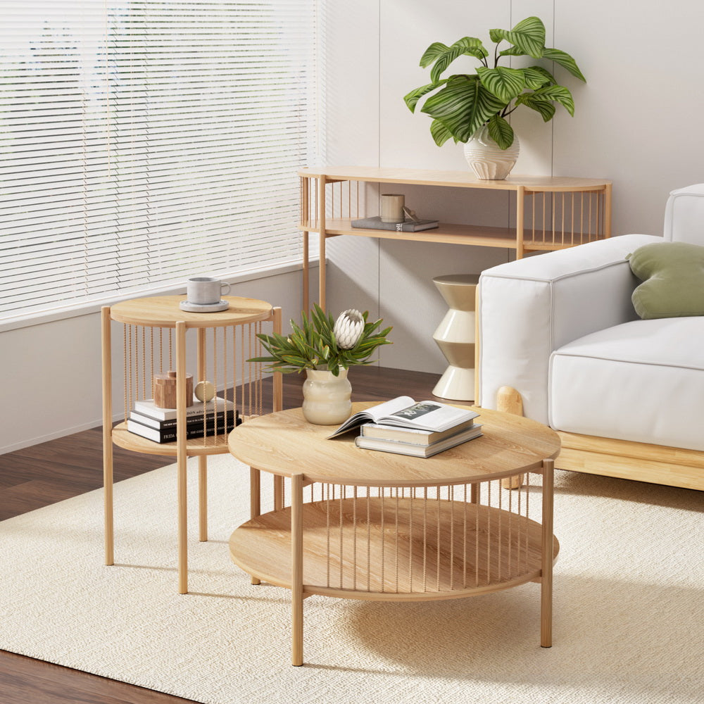 Artiss Coffee Table 2-Tier Round Wood FUR-Z-COF-01-WD