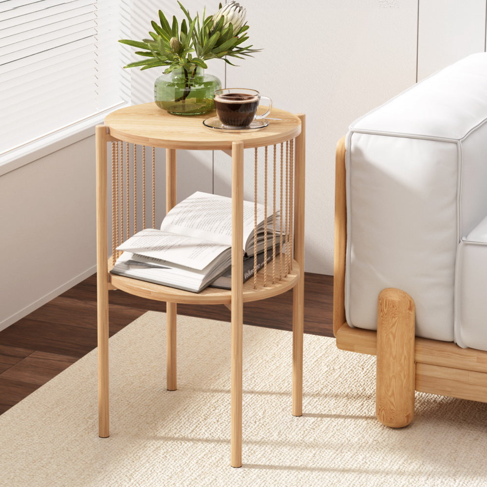 Artiss Coffee Table 2-Tier Round Wood FUR-Z-COF-01-WD
