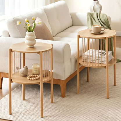 Artiss Set of 2 End Tables Coffee Table 2-Tier Round Wood FUR-Z-COF-01-WDX2