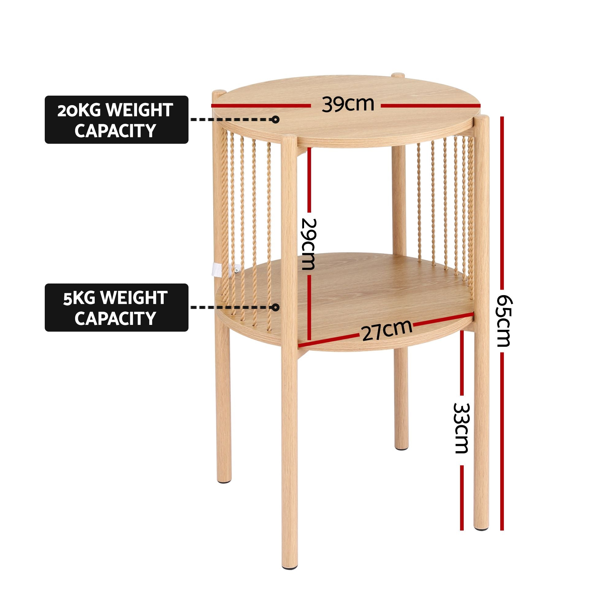 Artiss Set of 2 End Tables Coffee Table 2-Tier Round Wood FUR-Z-COF-01-WDX2