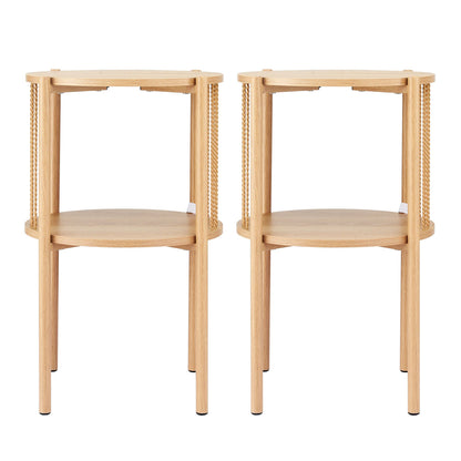 Artiss Set of 2 End Tables Coffee Table 2-Tier Round Wood FUR-Z-COF-01-WDX2
