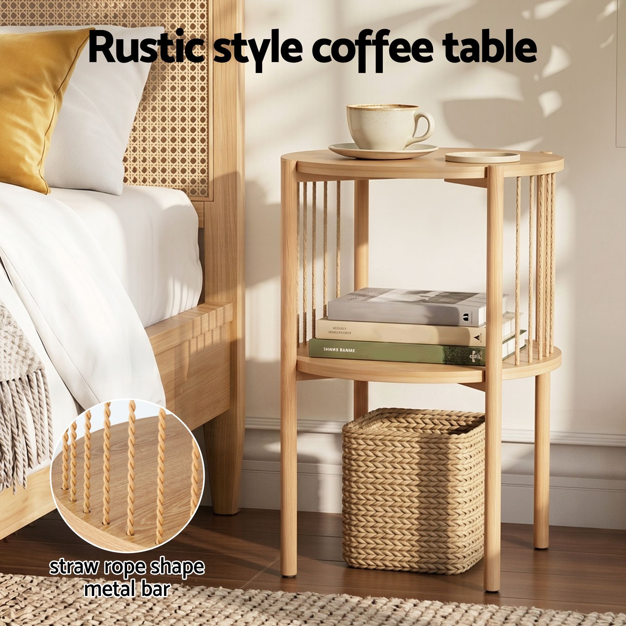 Artiss Set of 2 End Tables Coffee Table 2-Tier Round Wood FUR-Z-COF-01-WDX2