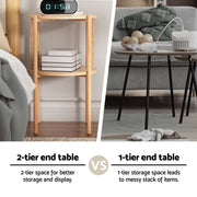Artiss Set of 2 End Tables Coffee Table 2-Tier Round Wood FUR-Z-COF-01-WDX2
