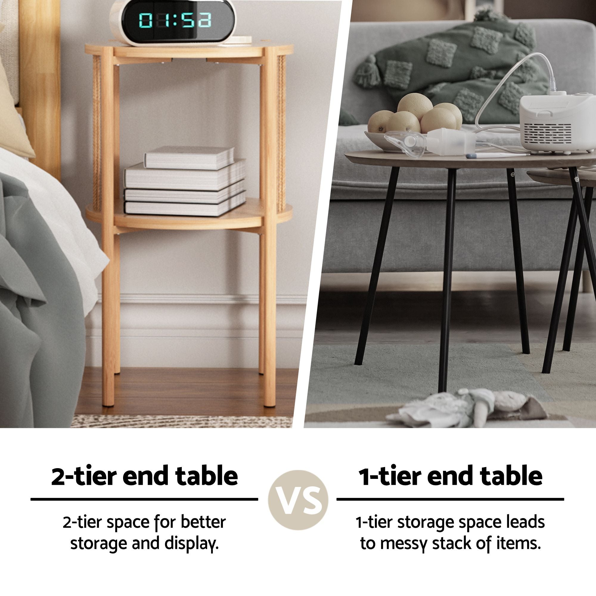 Artiss Set of 2 End Tables Coffee Table 2-Tier Round Wood FUR-Z-COF-01-WDX2