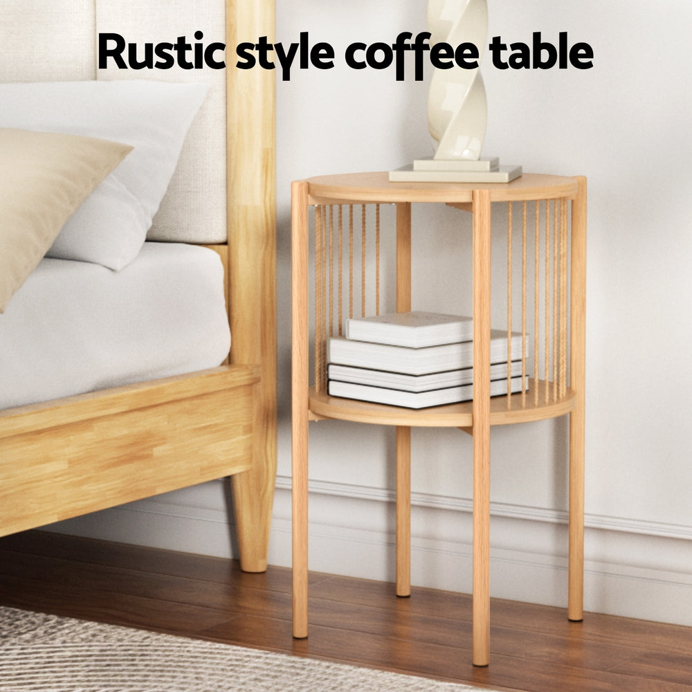 Artiss Coffee Table 2-Tier Round Wood FUR-Z-COF-0102-WD
