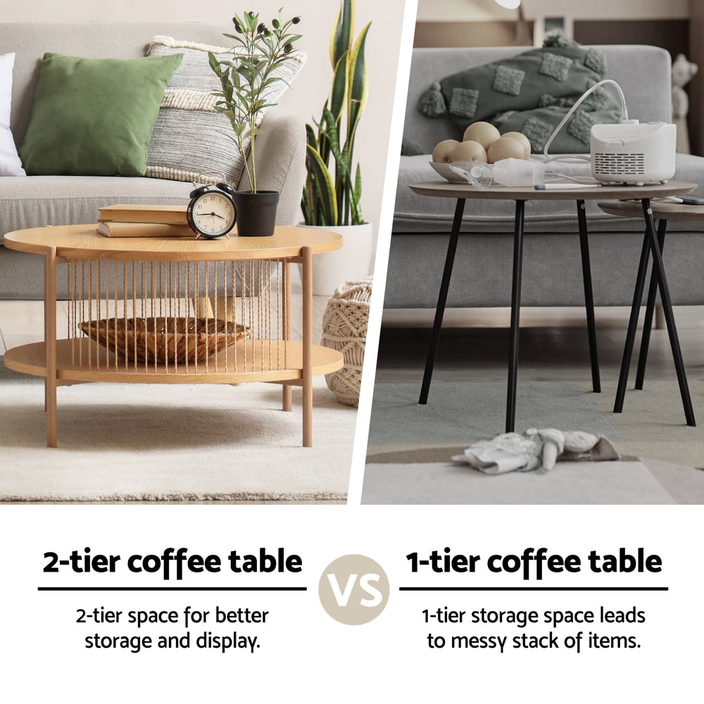 Artiss Coffee Table 2-Tier Round Wood FUR-Z-COF-0102-WD