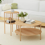 Artiss Coffee Table 2-Tier Round Wood FUR-Z-COF-0102-WD