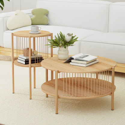 Artiss Coffee Table 2-Tier Round Wood FUR-Z-COF-0102-WD