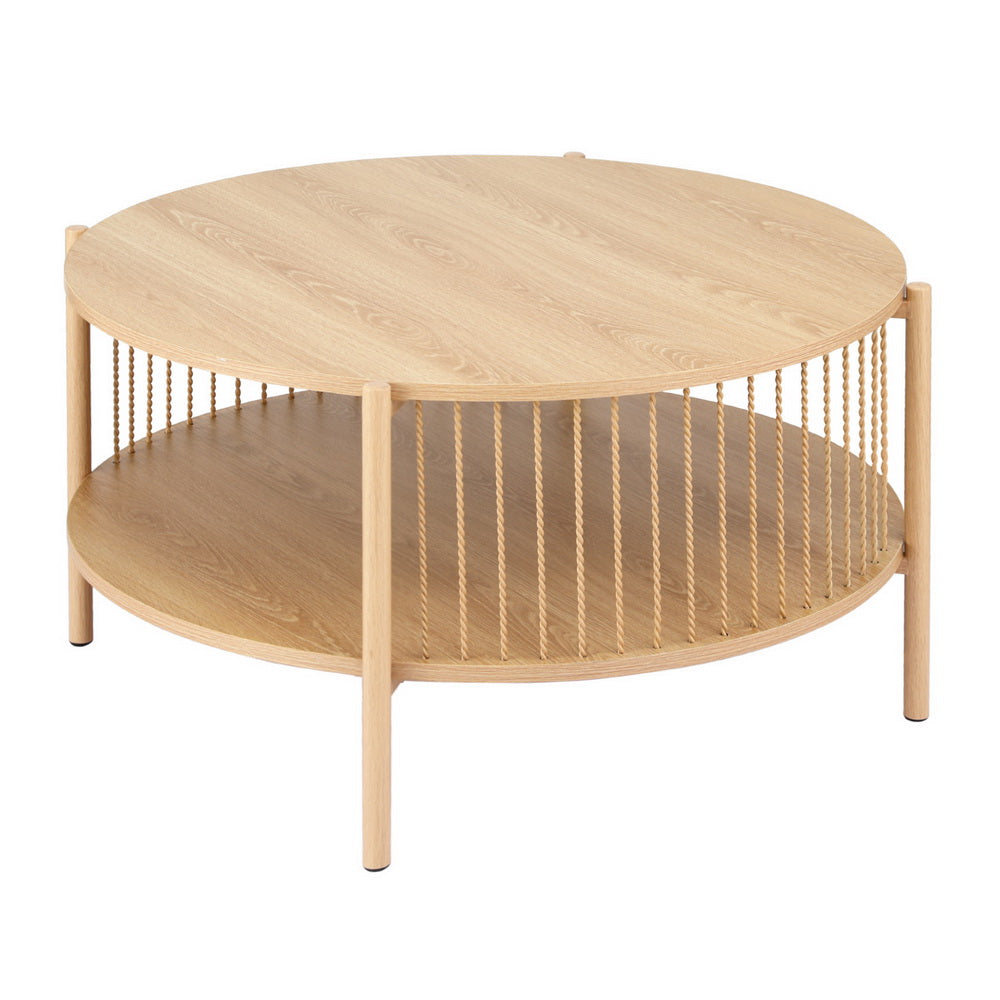 Artiss Coffee Table 2-Tier Round Wood FUR-Z-COF-02-WD