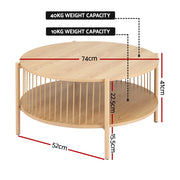 Artiss Coffee Table 2-Tier Round Wood FUR-Z-COF-02-WD