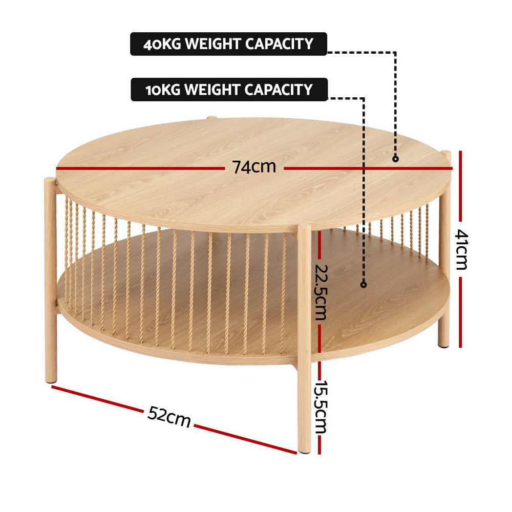 Artiss Coffee Table 2-Tier Round Wood FUR-Z-COF-02-WD