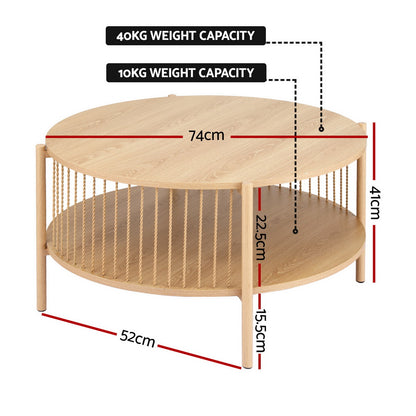 Artiss Coffee Table 2-Tier Round Wood FUR-Z-COF-02-WD