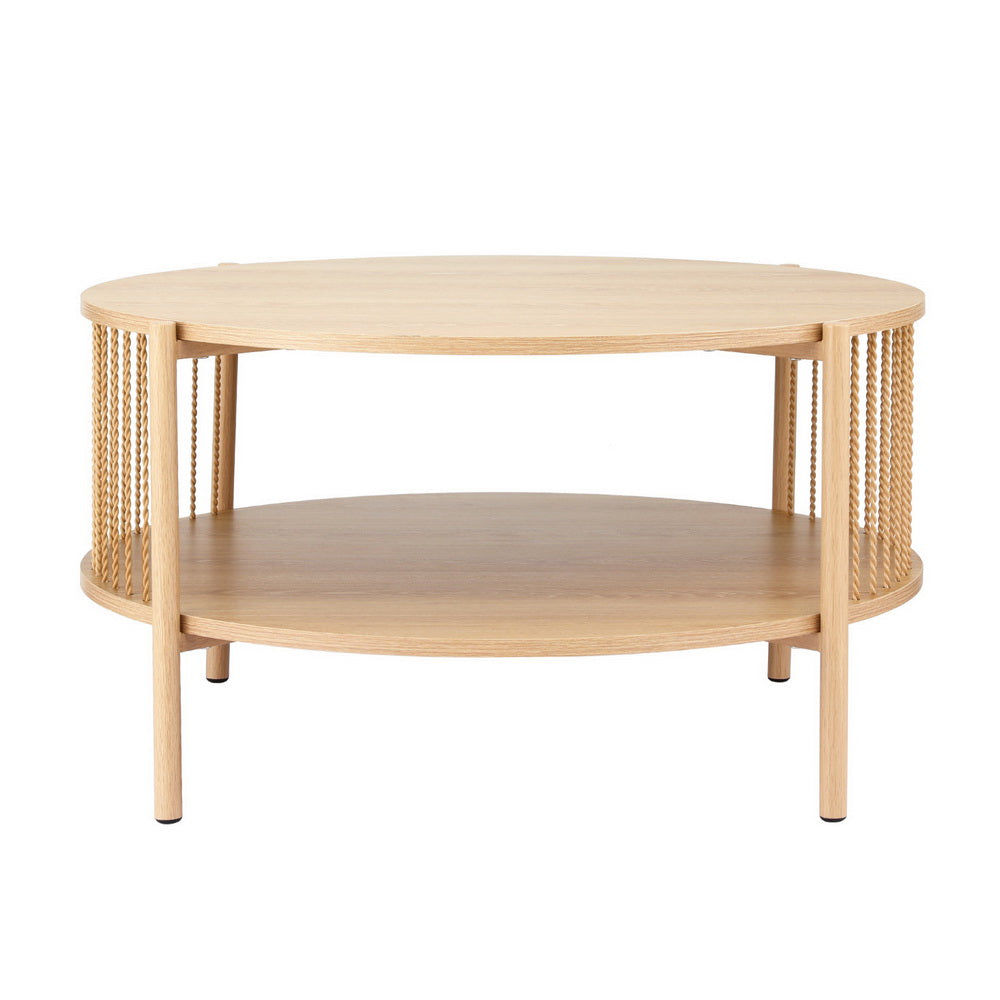 Artiss Coffee Table 2-Tier Round Wood FUR-Z-COF-02-WD