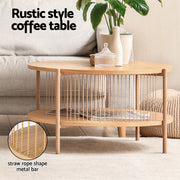 Artiss Coffee Table 2-Tier Round Wood FUR-Z-COF-02-WD