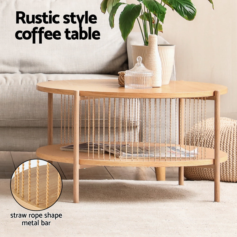 Artiss Coffee Table 2-Tier Round Wood FUR-Z-COF-02-WD