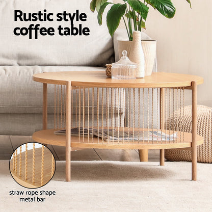 Artiss Coffee Table 2-Tier Round Wood FUR-Z-COF-02-WD