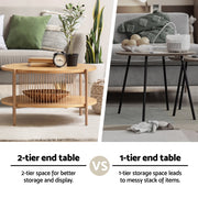 Artiss Coffee Table 2-Tier Round Wood FUR-Z-COF-02-WD