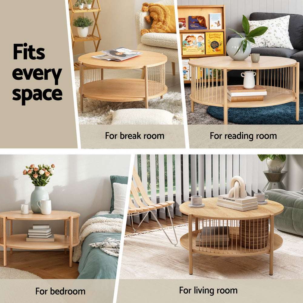 Artiss Coffee Table 2-Tier Round Wood FUR-Z-COF-02-WD