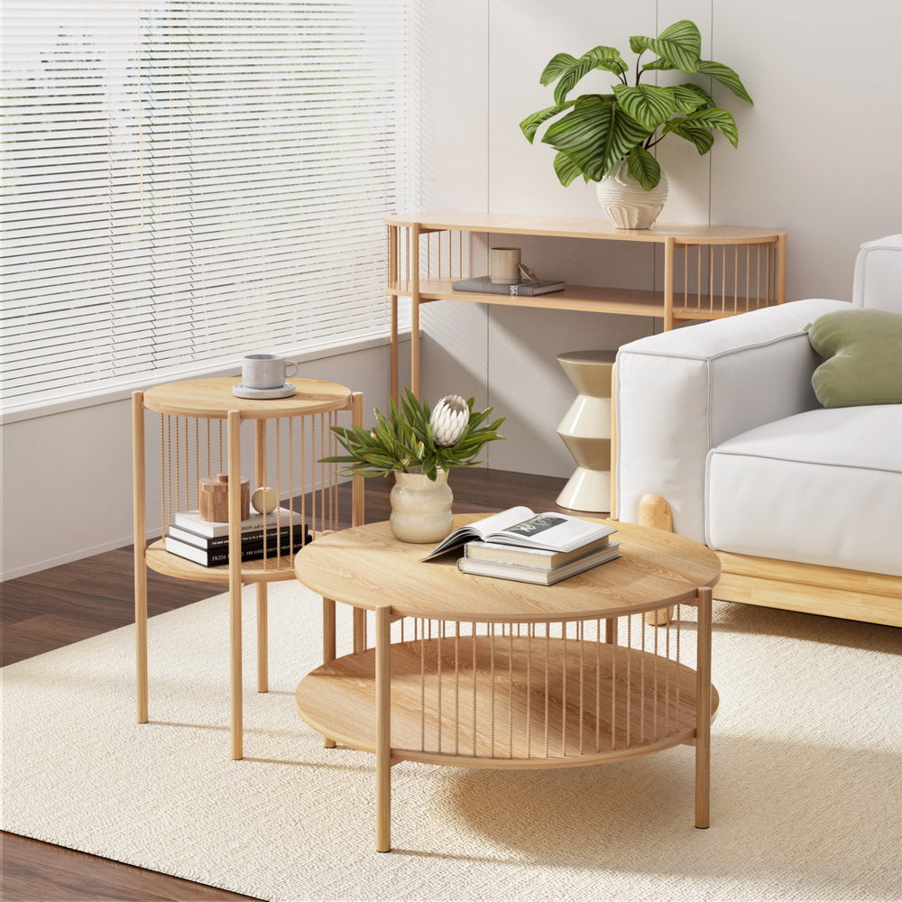 Artiss Coffee Table 2-Tier Round Wood FUR-Z-COF-02-WD