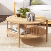 Artiss Coffee Table 2-Tier Round Wood FUR-Z-COF-02-WD