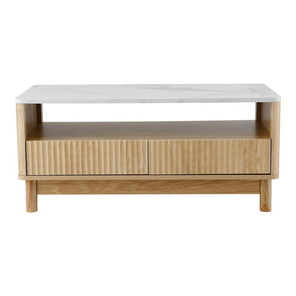 Artiss Coffee Table Drawer Shelf Marble Effect Wood&White FUR-Z-COF-03-WHWD