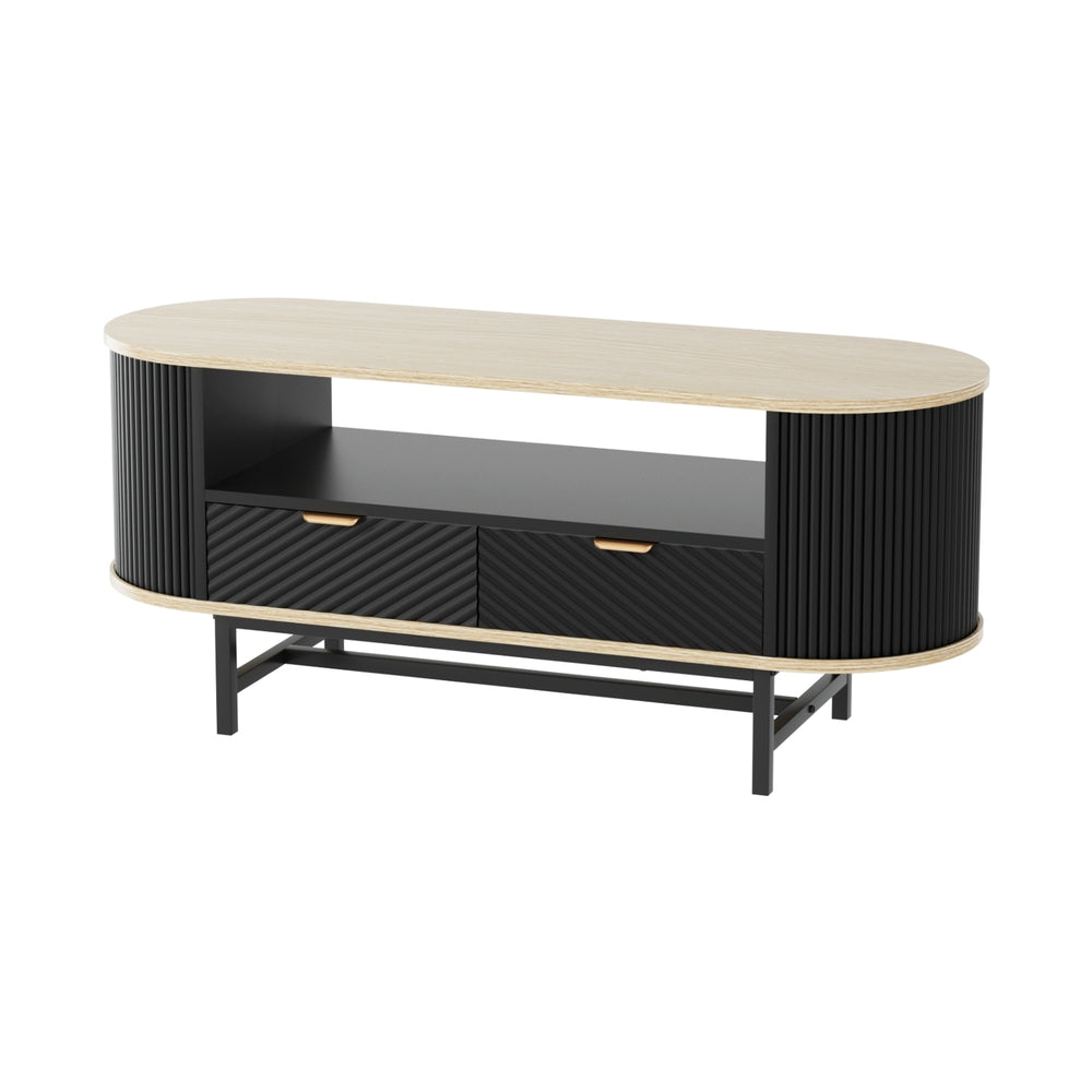 Artiss Coffee Table Drawer Shelf Wood&Black FUR-Z-COF-04-BKWD