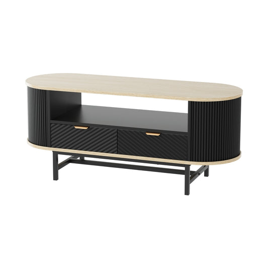 Artiss Coffee Table Drawer Shelf Wood&Black FUR-Z-COF-04-BKWD