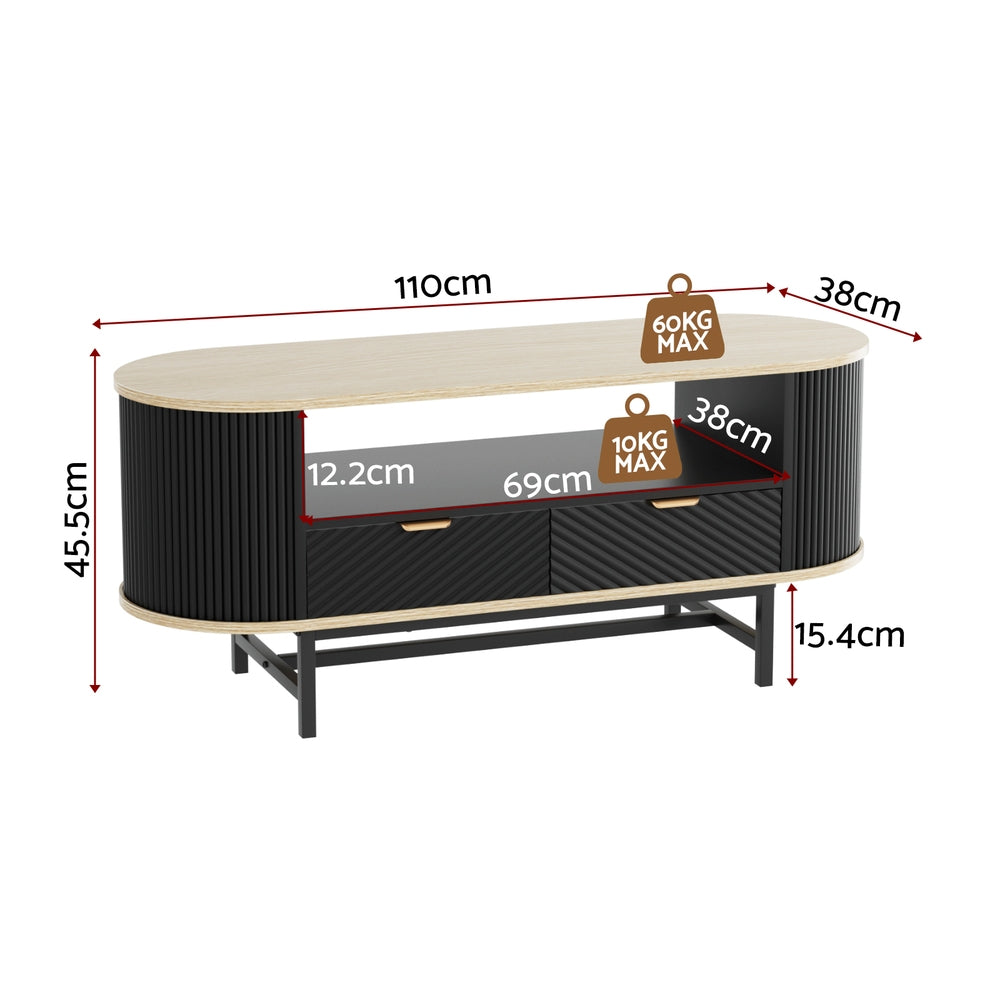 Artiss Coffee Table Drawer Shelf Wood&Black FUR-Z-COF-04-BKWD