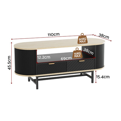 Artiss Coffee Table Drawer Shelf Wood&Black FUR-Z-COF-04-BKWD
