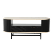 Artiss Coffee Table Drawer Shelf Wood&Black FUR-Z-COF-04-BKWD