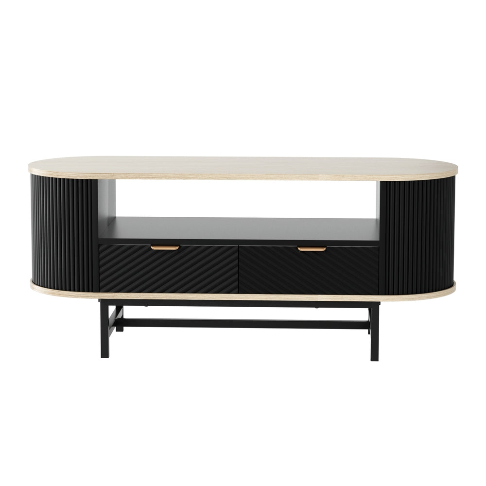 Artiss Coffee Table Drawer Shelf Wood&Black FUR-Z-COF-04-BKWD