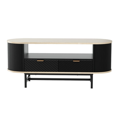 Artiss Coffee Table Drawer Shelf Wood&Black FUR-Z-COF-04-BKWD