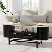Artiss Coffee Table Drawer Shelf Wood&Black FUR-Z-COF-04-BKWD