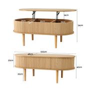 Artiss Lift Top Coffee Table Fluted Centre Table with Hidden Storage Oval 100cm FUR-Z-COF-05-LIFT-WD