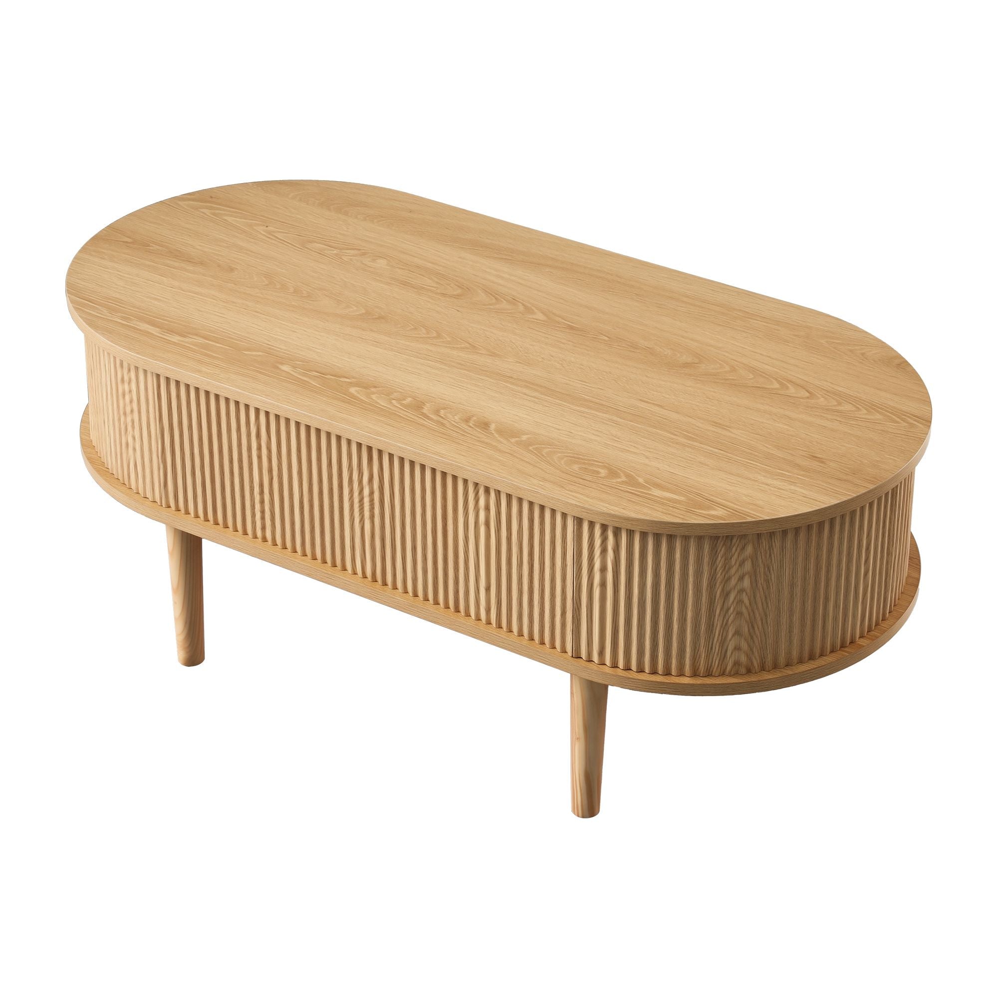 Artiss Lift Top Coffee Table Fluted Centre Table with Hidden Storage Oval 100cm FUR-Z-COF-05-LIFT-WD