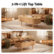 Artiss Lift Top Coffee Table Fluted Centre Table with Hidden Storage Oval 100cm FUR-Z-COF-05-LIFT-WD