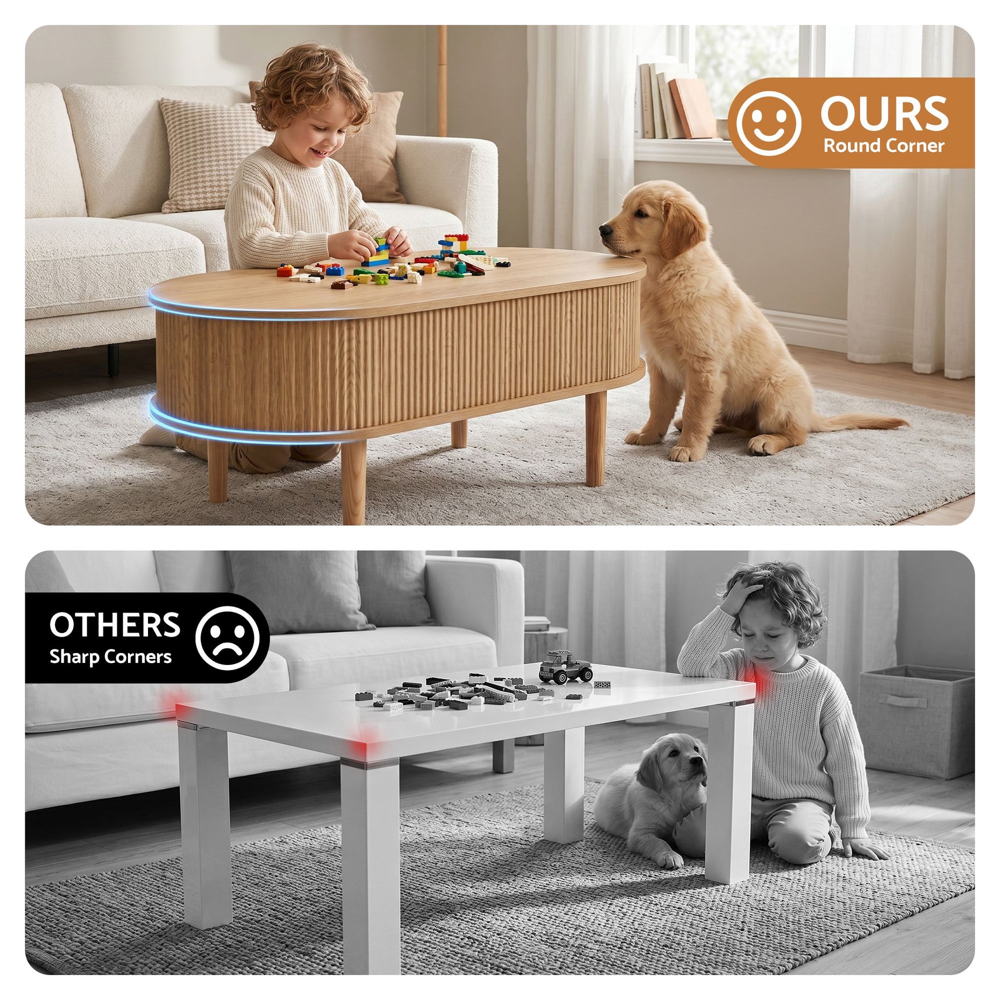 Artiss Lift Top Coffee Table Fluted Centre Table with Hidden Storage Oval 100cm FUR-Z-COF-05-LIFT-WD