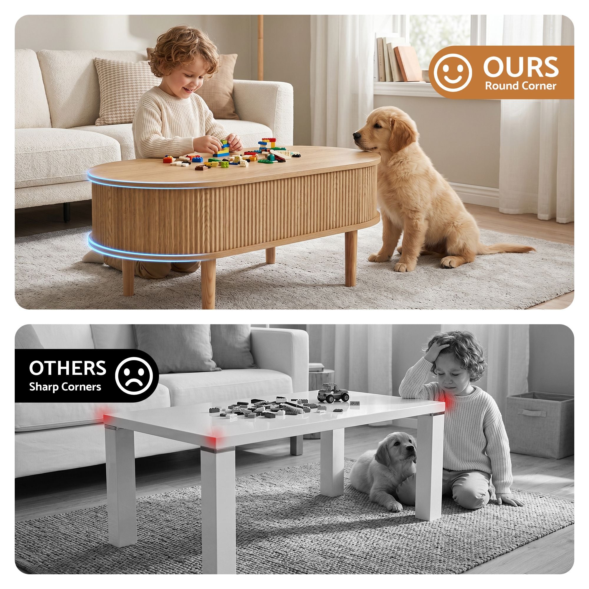 Artiss Lift Top Coffee Table Fluted Centre Table with Hidden Storage Oval 100cm FUR-Z-COF-05-LIFT-WD