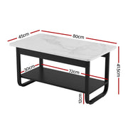 Artiss Coffee Table 2-Tier 80CM Marble Finish Shelf Black&White FUR-Z-COF-06-WHBK
