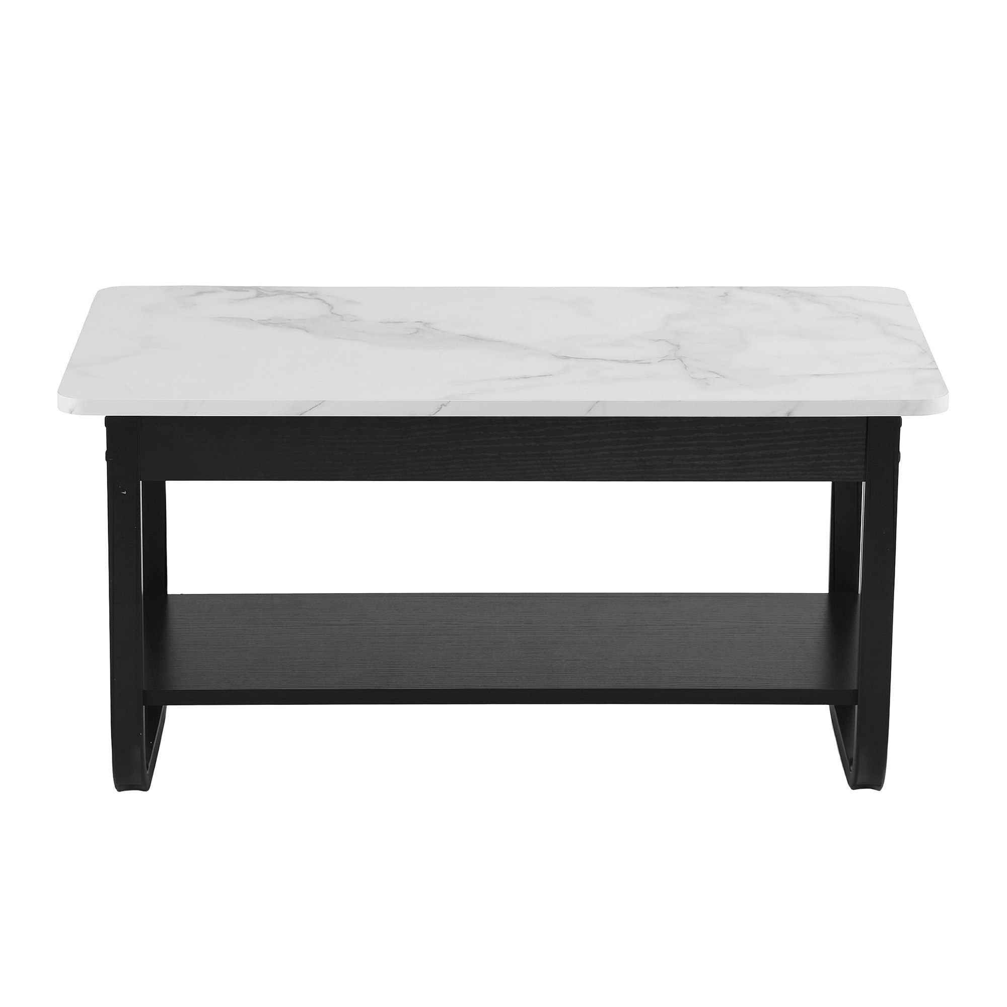 Artiss Coffee Table 2-Tier 80CM Marble Finish Shelf Black&White FUR-Z-COF-06-WHBK