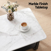 Artiss Coffee Table 2-Tier 80CM Marble Finish Shelf Black&White FUR-Z-COF-06-WHBK