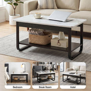 Artiss Coffee Table 2-Tier 80CM Marble Finish Shelf Black&White FUR-Z-COF-06-WHBK