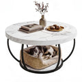 Artiss Coffee Table 2-Tier Marble Finish Round White&Black FUR-Z-COF-07-WHBK