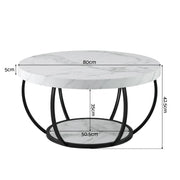 Artiss Coffee Table 2-Tier Marble Finish Round White&Black FUR-Z-COF-07-WHBK