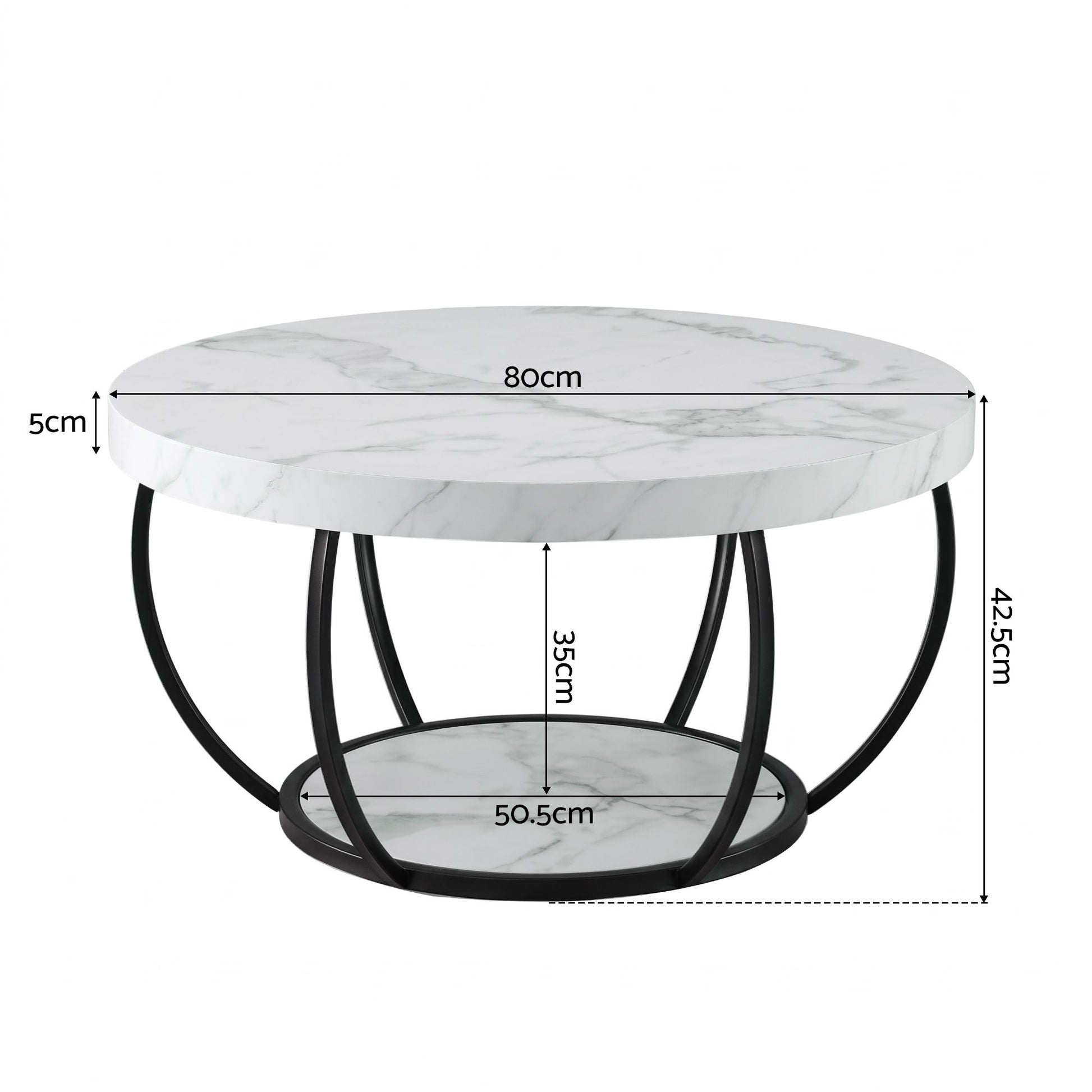 Artiss Coffee Table 2-Tier Marble Finish Round White&Black FUR-Z-COF-07-WHBK
