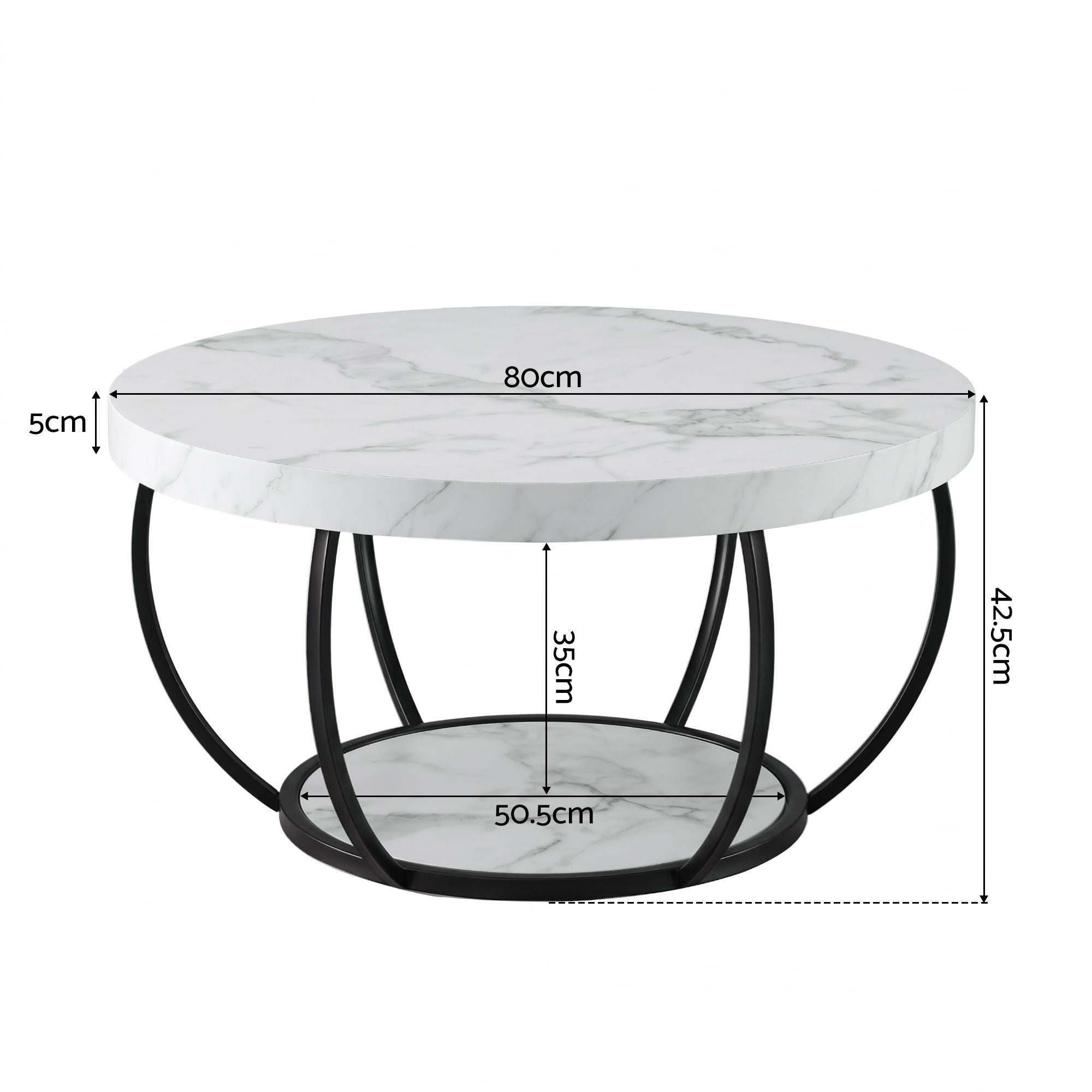 Artiss Coffee Table 2-Tier Marble Finish Round White&Black FUR-Z-COF-07-WHBK