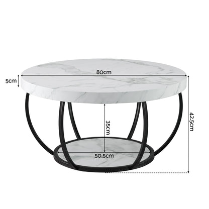 Artiss Coffee Table 2-Tier Marble Finish Round White&Black FUR-Z-COF-07-WHBK
