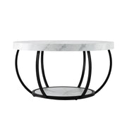 Artiss Coffee Table 2-Tier Marble Finish Round White&Black FUR-Z-COF-07-WHBK
